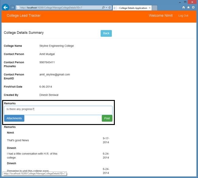 Comment in the Application
